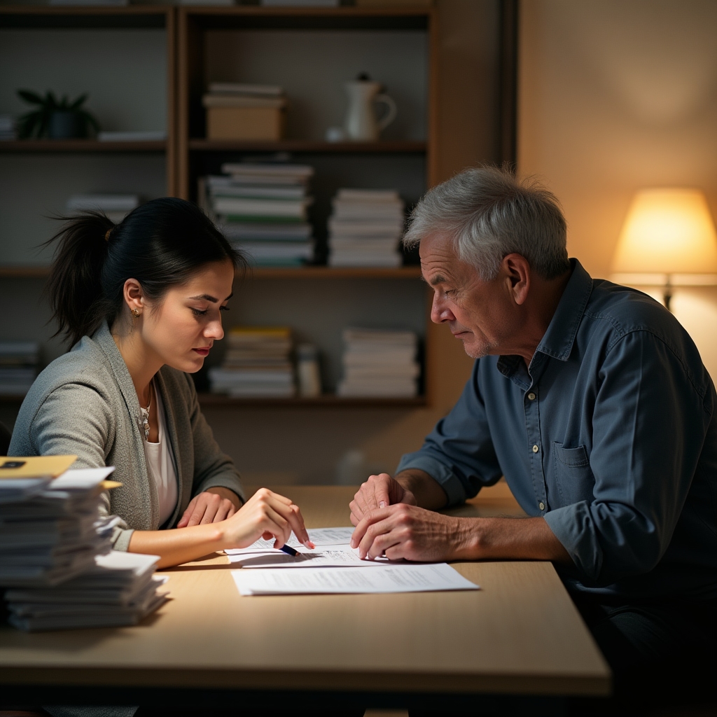Social worker helping a client navigate public assistance forms in a community office